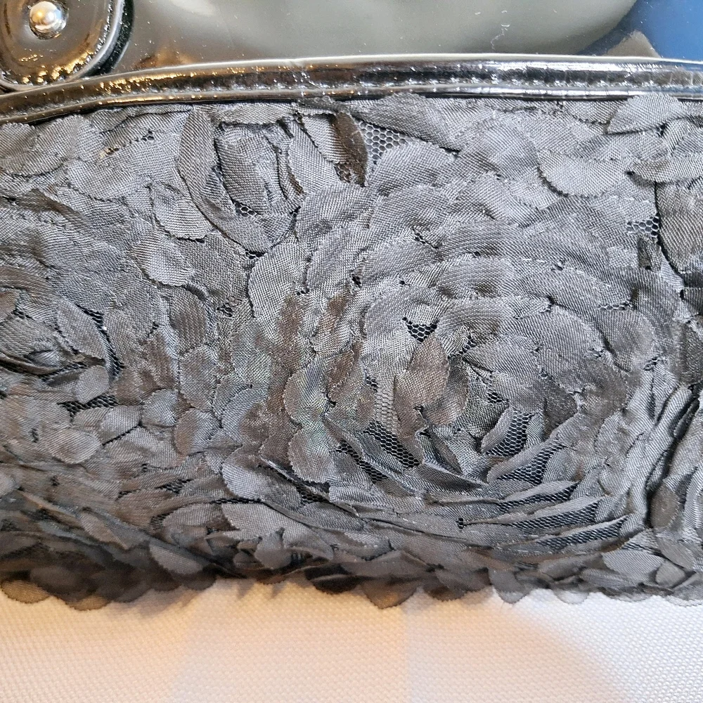 Voodoo Vixen Black Floral Satin & Patent Satchel - Picture 5 of 16